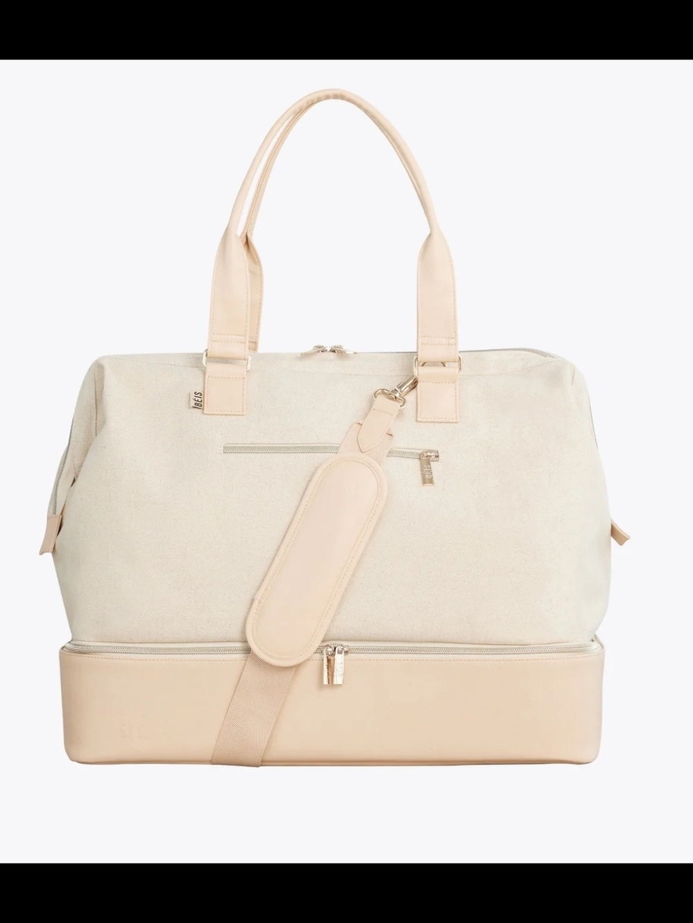 BEIS Neutral Beige Dual-Compartment Weekender Bag Minimalist CarryOn Travel